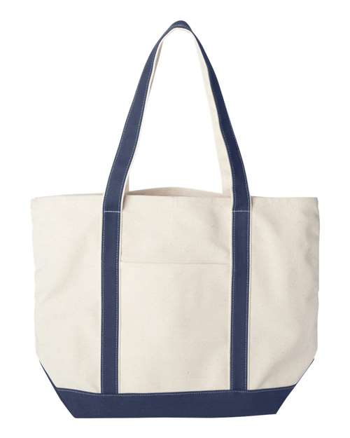 Carmel Classic XL Cotton Canvas Resort Tote - Natural/ Navy Front