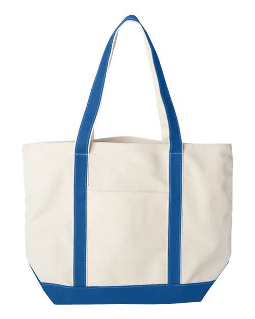 Carmel Classic XL Cotton Canvas Resort Tote - Natural/ Royal Front