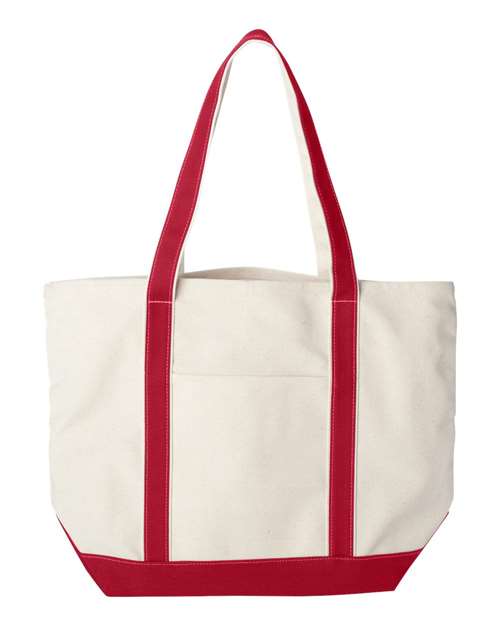 Carmel Classic XL Cotton Canvas Resort Tote - Natural/ Red Front