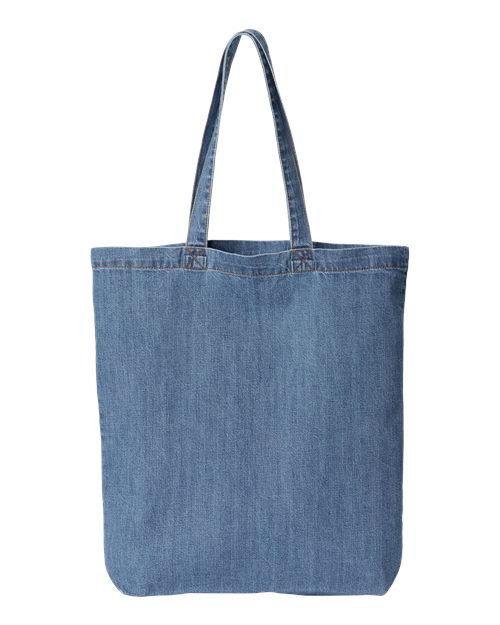 Cotton Denim Gusseted Tote Bag - Light Blue Denim Back