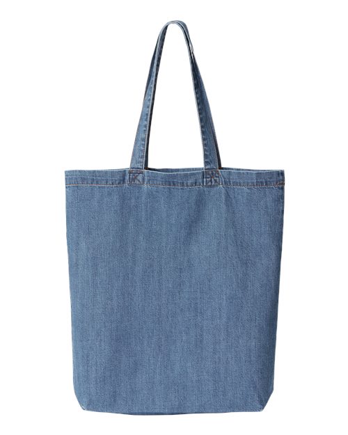 Cotton Denim Gusseted Tote Bag - Light Blue Denim Front
