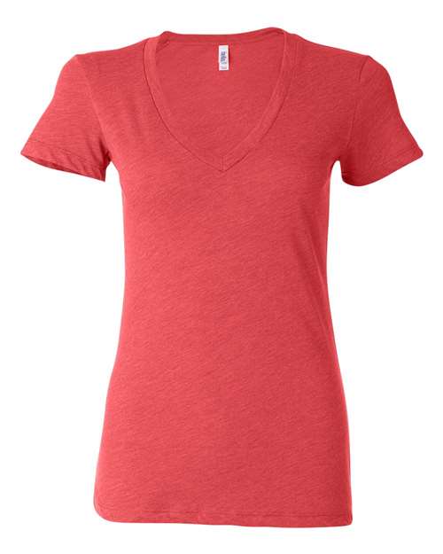 Women’s Triblend Deep V-Neck Tee - Red Triblend Front