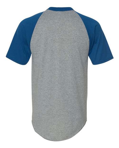 Unisex Raglan Baseball Jersey - Athletic Heather/ Royal Back