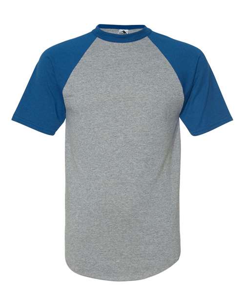 Unisex Raglan Baseball Jersey - Athletic Heather/ Royal Front