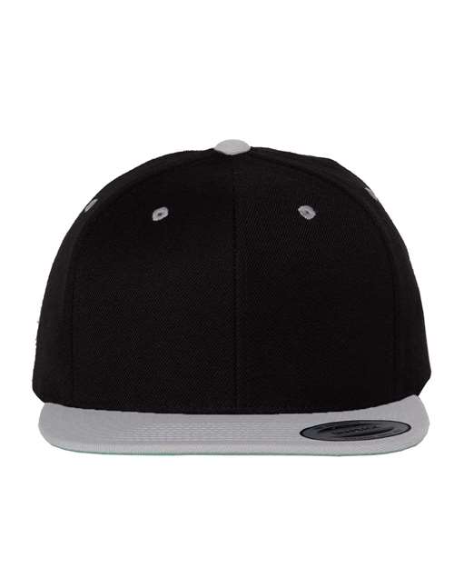 Premium Flat Bill Snapback Cap - Black/ Silver Front