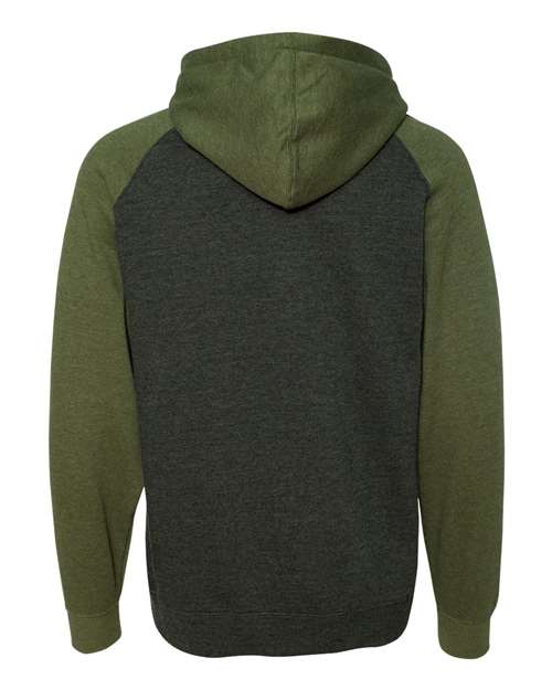 Unisex Raglan Hooded Sweatshirt - Charcoal Heather/ Army Heather Back