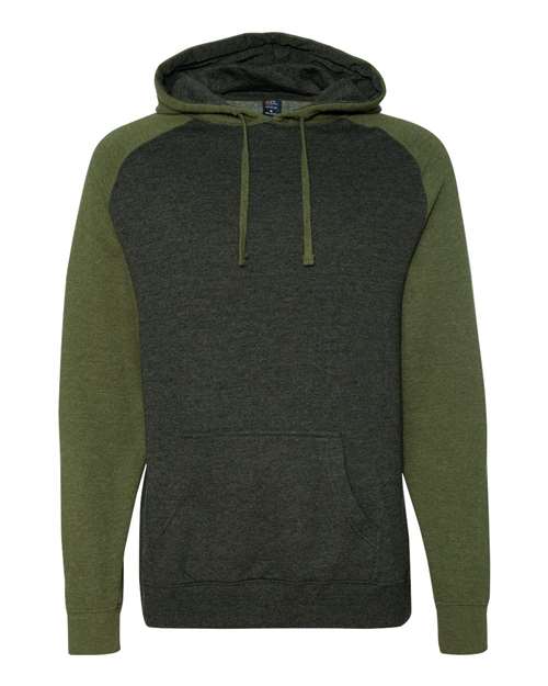 Unisex Raglan Hooded Sweatshirt - Charcoal Heather/ Army Heather Front