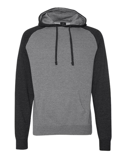 Unisex Raglan Hooded Sweatshirt - Gunmetal Heather/ Charcoal Heather Front
