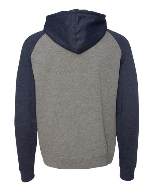 Unisex Raglan Hooded Sweatshirt - Gunmetal Heather/ Classic Navy Heather Back