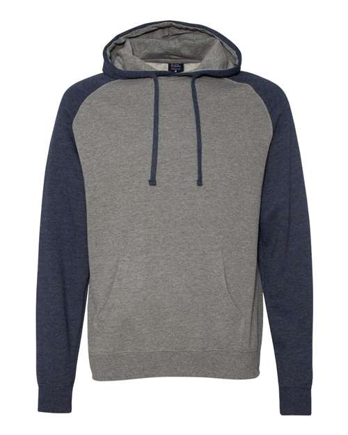 Unisex Raglan Hooded Sweatshirt - Gunmetal Heather/ Classic Navy Heather Front