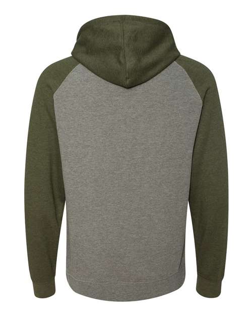 Unisex Raglan Hooded Sweatshirt - Gunmetal Heather/ Army Heather Back