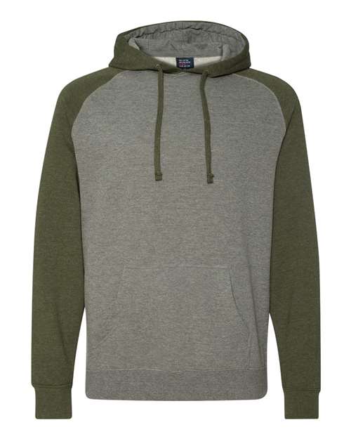 Unisex Raglan Hooded Sweatshirt - Gunmetal Heather/ Army Heather Front