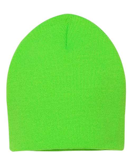 8" Beanie - Neon Green Back