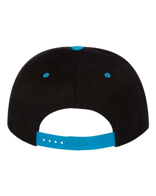 Premium Flat Bill Snapback Cap - Black/ Teal Back