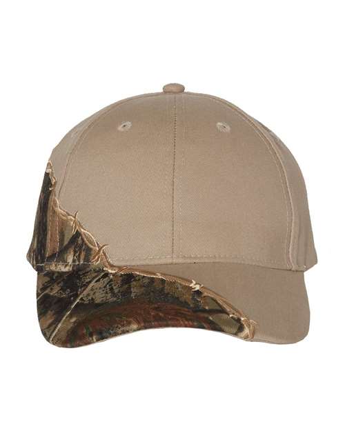 Licensed Camo with Barbed Wire Embroidery Cap - AP/ Tan Front