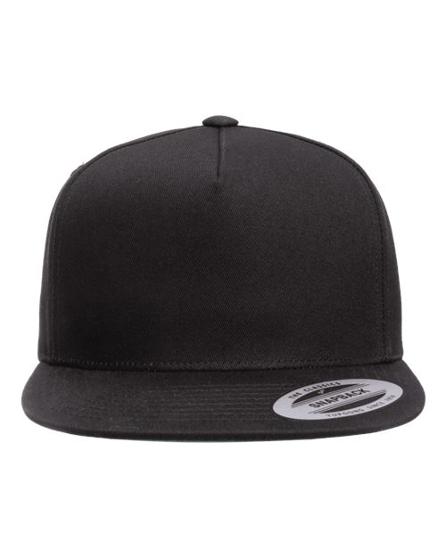 Five-Panel Cotton Twill Snapback Cap - Black Front