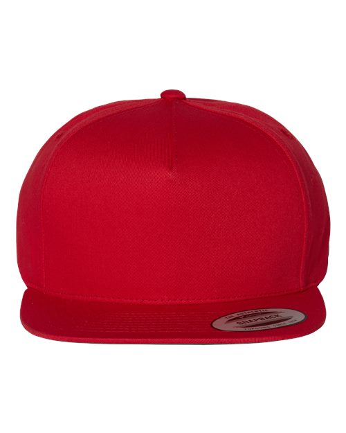 Five-Panel Cotton Twill Snapback Cap - Red Front