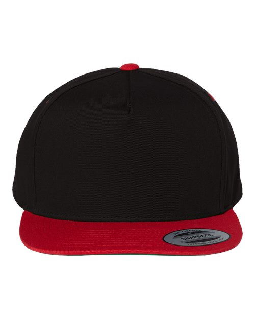 Five-Panel Cotton Twill Snapback Cap - Black/ Red Front