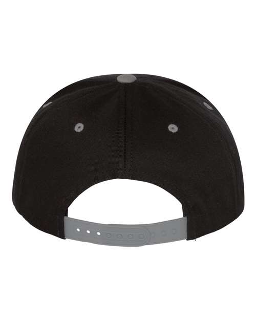 Five-Panel Cotton Twill Snapback Cap - Black/ Grey Back