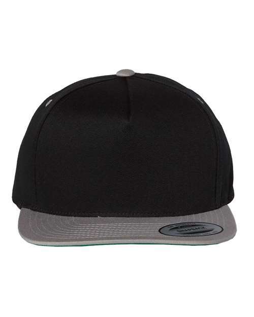 Five-Panel Cotton Twill Snapback Cap - Black/ Grey Front
