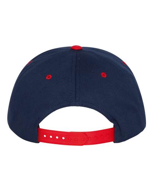 Five-Panel Cotton Twill Snapback Cap - Navy/ Red Back