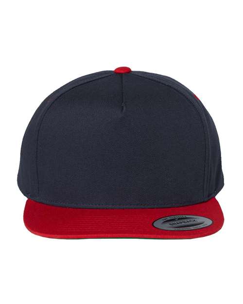 Five-Panel Cotton Twill Snapback Cap - Navy/ Red Front