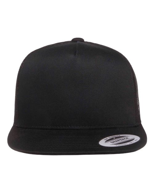 Classic Five-Panel Trucker Cap - Black Front