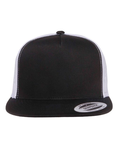 Classic Five-Panel Trucker Cap - Black/ White Front