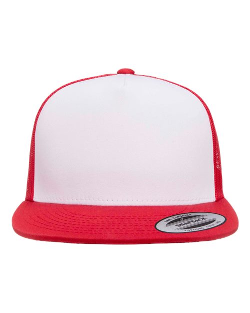 Classic Five-Panel Trucker Cap - Red/ White/ Red Front
