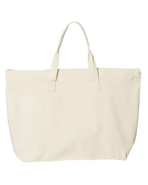Tote with Top Zippered Closure - Natural Back