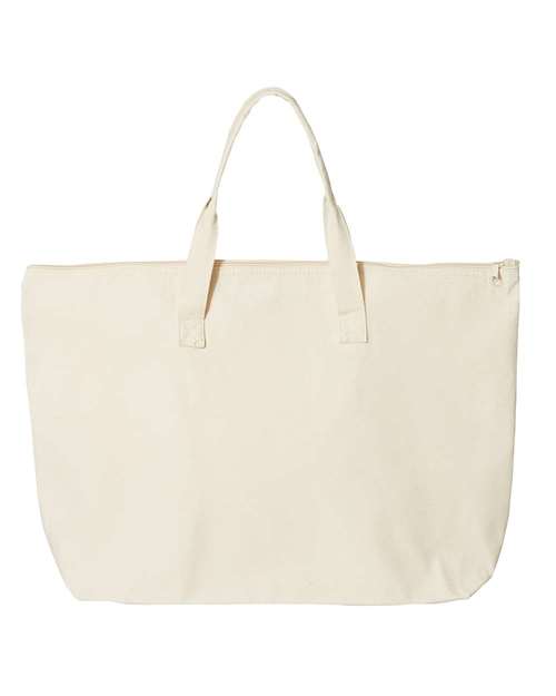 Tote with Top Zippered Closure - Natural Front