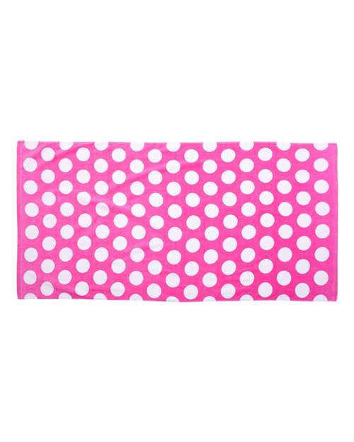 Polka Dot Velour Beach Towel - Hot Pink Front
