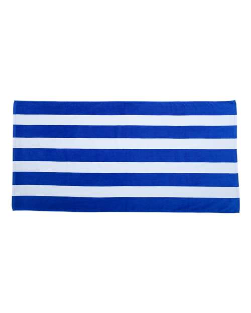 Cabana Stripe Velour Beach Towel - Royal Front