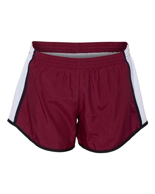 Women's Pulse Team Running Shorts - Maroon/ White/ Black Front