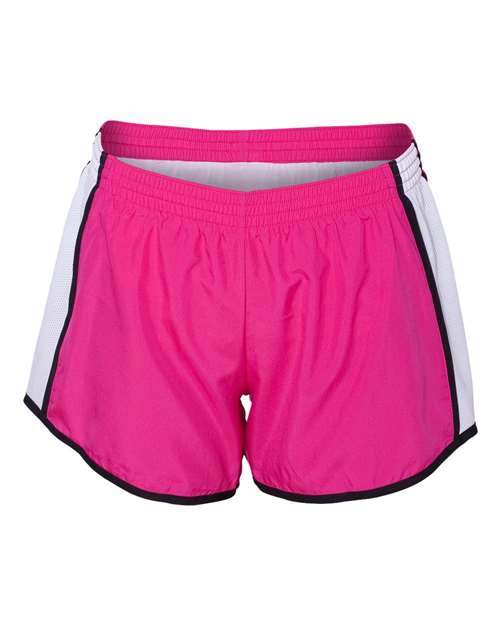 Women's Pulse Team Running Shorts - Power Pink/ White/ Black Front