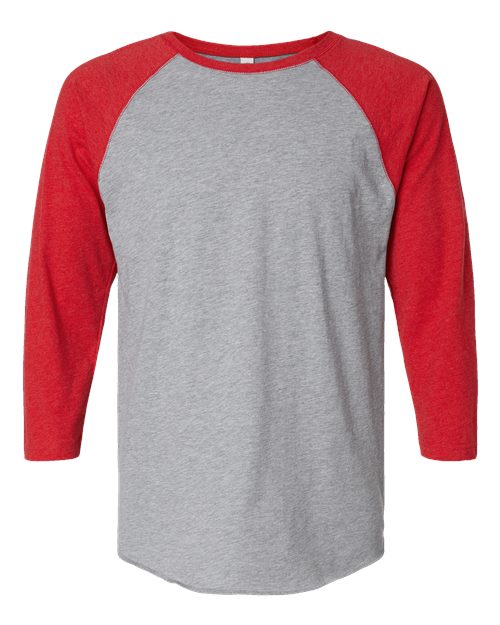 Men's Baseball Fine Jersey Three-Quarter Sleeve Tee - Vintage Heather/ Vintage Red Front