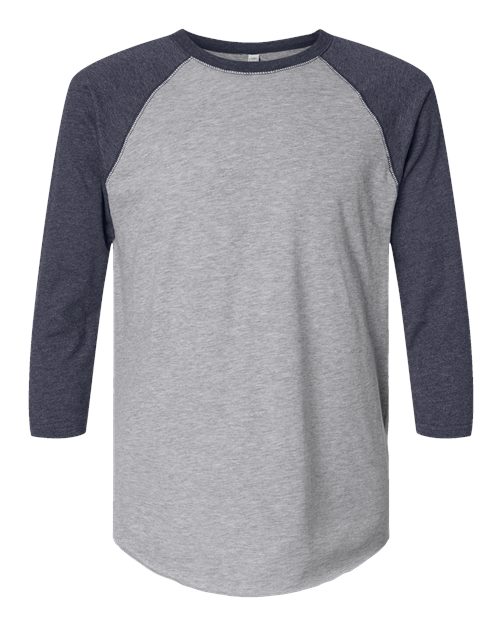 Men's Baseball Fine Jersey Three-Quarter Sleeve Tee - Vintage Heather/ Vintage Navy Front