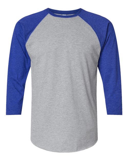 Men's Baseball Fine Jersey Three-Quarter Sleeve Tee - Vintage Heather/ Vintage Royal Front