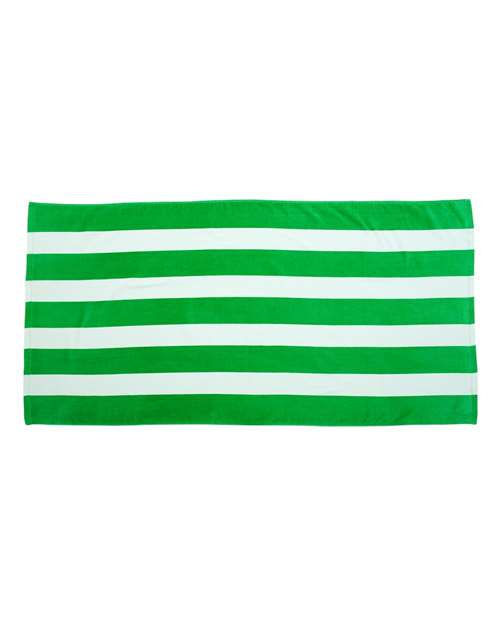 Cabana Stripe Velour Beach Towel - Kelly Front