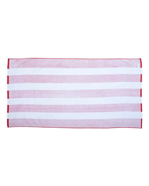 Cabana Stripe Velour Beach Towel - Red Back