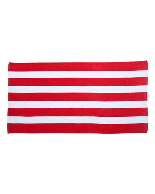 Cabana Stripe Velour Beach Towel - Red Front