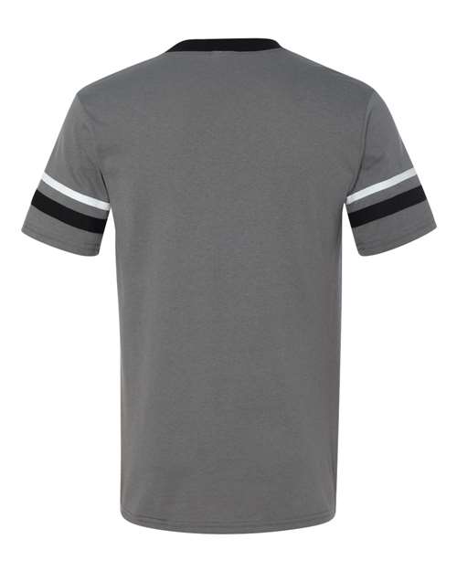 V-Neck Jersey with Striped Sleeves - Graphite/ Black/ White Back