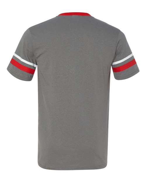 V-Neck Jersey with Striped Sleeves - Graphite/ Red/ White Back