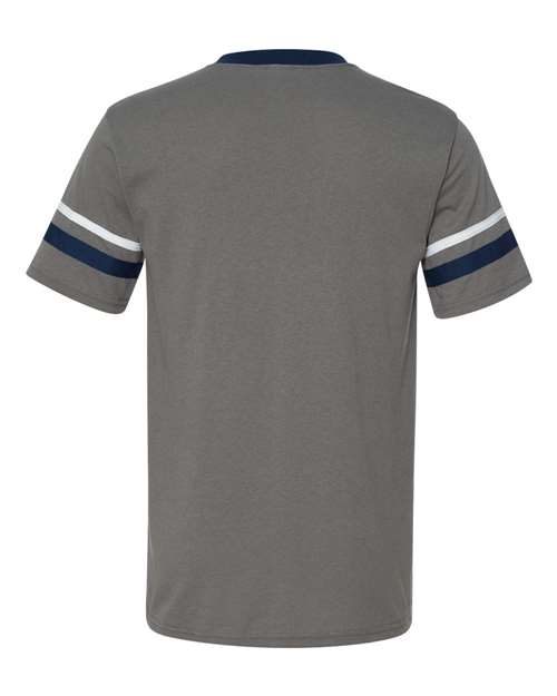 V-Neck Jersey with Striped Sleeves - Graphite/ Navy/ White Back