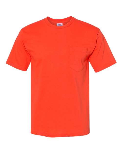 Unisex USA-Made Midweight Pocket T-Shirt - Bright Orange Front