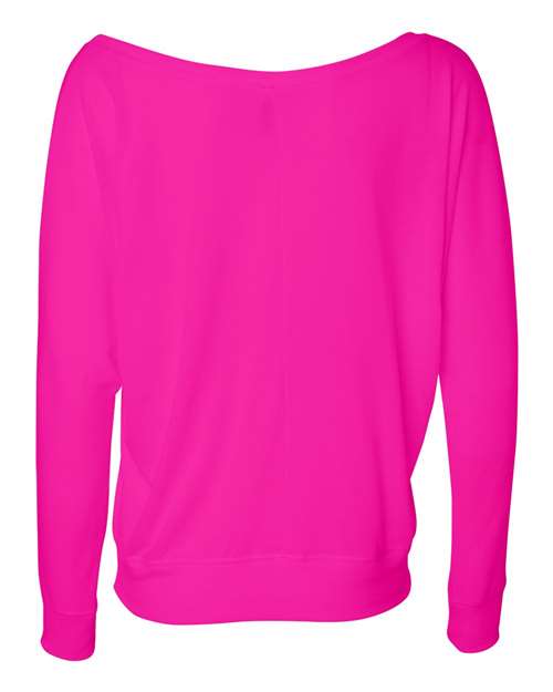 Women’s Flowy Off Shoulder Long Sleeve Tee - Neon Pink Back