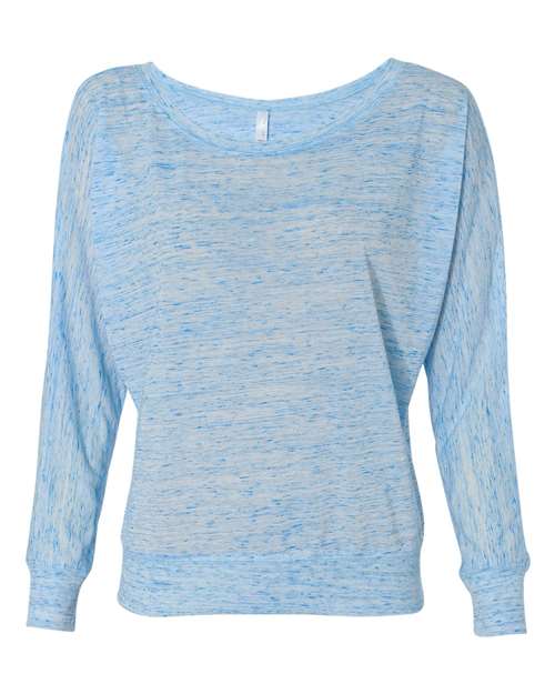 BELLA + CANVAS Women’s Flowy Off Shoulder Long Sleeve Tee - Blue Marble Front