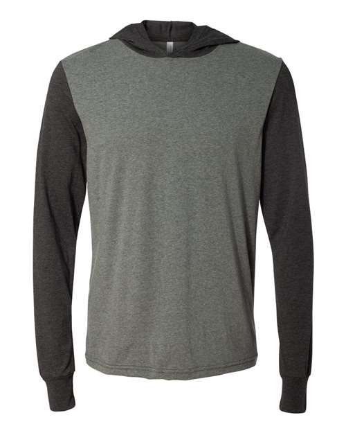 Unisex Jersey Hooded Long Sleeve Tee - Deep Heather/ Dark Grey Heather Front