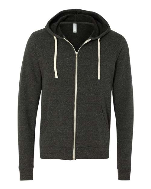 Unisex Triblend Sponge Fleece Full-Zip Hoodie Sweatshirt - Charcoal Black Triblend Front