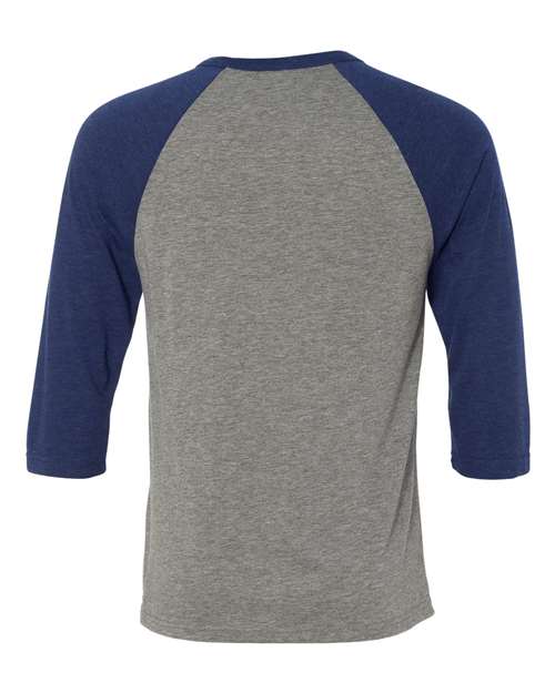 Unisex Three-Quarter Sleeve Baseball Tee - Grey/ Navy Triblend Back